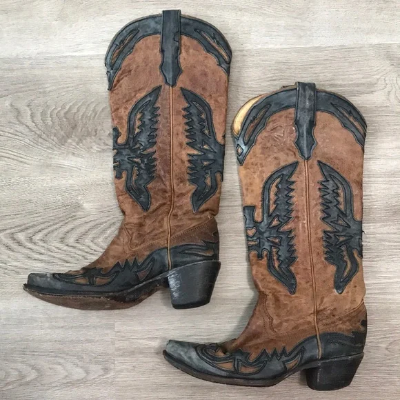Corral Cowgirl Boots Western Brown Black Leather - Picture 6 of 14